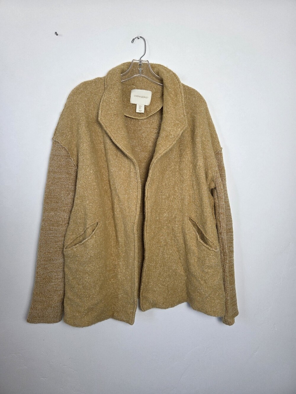 Cynthia Rowley Wool Blend Cardigan Shawl Collar Sweater Golden Mustard Small